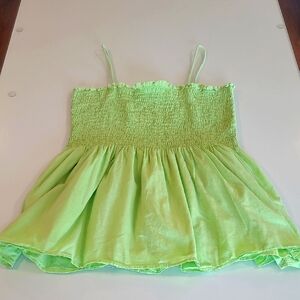 Y2K Pink Girl Collection Bright Green Ruched Bustline Peplum 100% Cotton Top